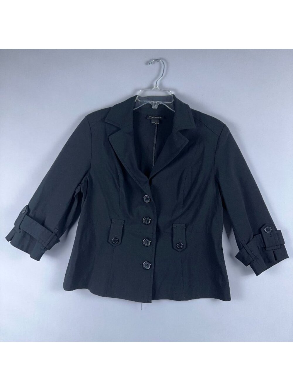 Lane Bryant Pea Coat Jacket Womens Size Small Roll Tab Sleeves Black